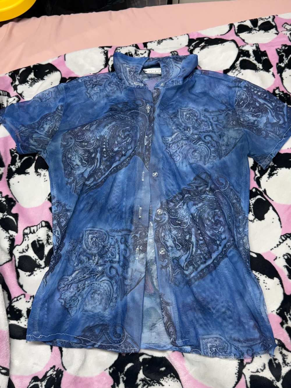 Blue Paisley Short-Sleeve Button-Down Shirt - Lightweight Women's Top